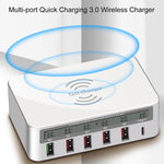 WLX-818F 6 in 1 10W QC3.0 무선 충전 + USB-C / 타입-C + 4 USB 포트 충전기, 스마트 LCD 디스플레이 화면, EU / AU 플러그, EU / AU 플러그 (화이트)