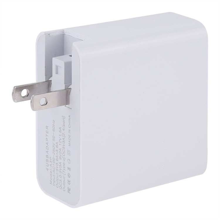 A3P 최대 3A 출력 USB-C / 타입-C + QC3.0 + 듀얼 USB 4포트 벽걸이 여행용 충전기, 미국 플러그, 미국 플러그