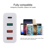 A3P 최대 3A 출력 USB-C / 타입-C + QC3.0 + 듀얼 USB 4포트 벽걸이 여행용 충전기, 미국 플러그, 미국 플러그