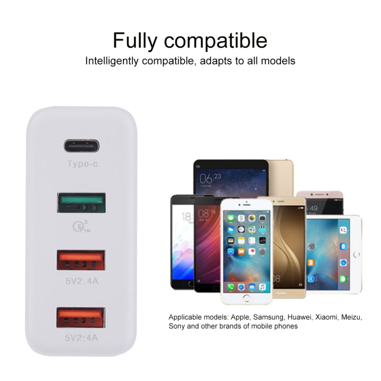 A3P 최대 3A 출력 USB-C / 타입-C + QC3.0 + 듀얼 USB 4포트 벽걸이 여행용 충전기, 미국 플러그, 미국 플러그