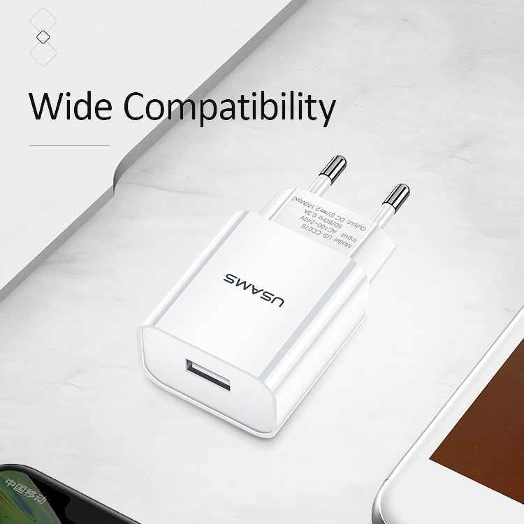 USAMS US-CC075 T18 2.1A 단일 USB 여행용 충전기, EU 플러그