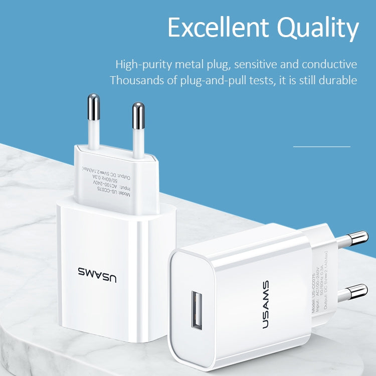 USAMS US-CC075 T18 2.1A 단일 USB 여행용 충전기, EU 플러그