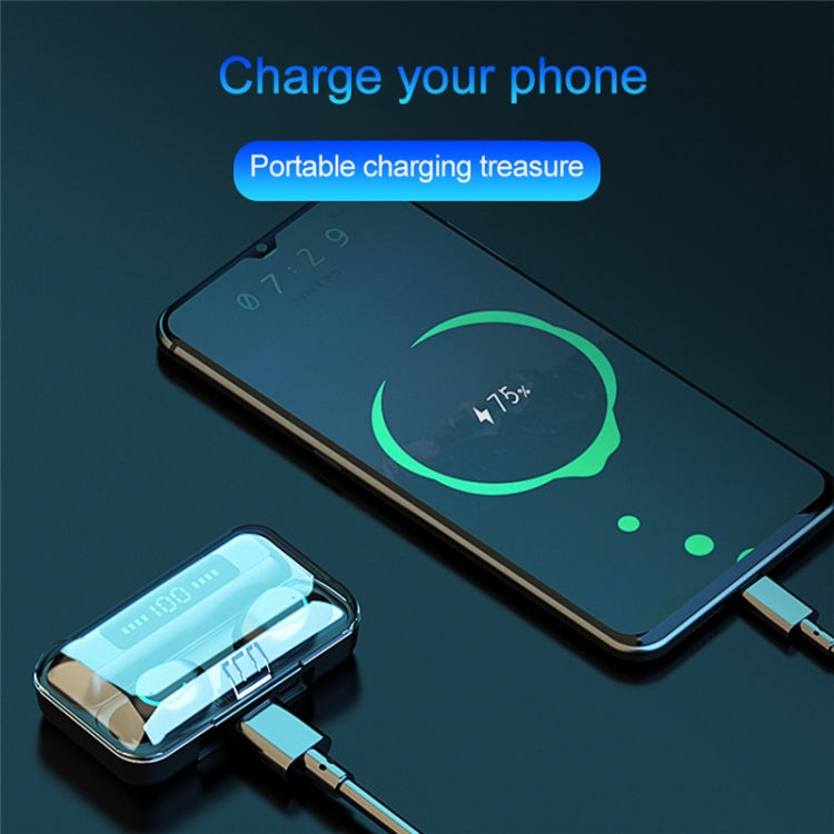 F9-9 TWS CVC8.0 노이즈 캔슬링 블루투스 이어폰 충전 박스 포함, 터치 조명 효과, 3화면 LED 전원 표시, 보조 배터리, 휴대폰 거치대, HD 통화, 음성 비서 지원, F9-9 블랙