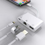 8핀 to RJ45 1000Mbps 네트워크 어댑터 + 충전 포트 + 카메라 USB 리드 다기능 컨버터, 1000Mbps