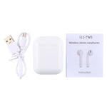 i11-TWS 블루투스 V5.0 무선 스테레오 이어폰 자석 충전 박스 포함, iOS 및 안드로이드 호환