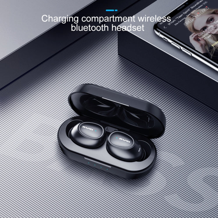 awei T6 TWS 블루투스 V5.0 진정한 무선 스포츠 헤드셋 충전 케이스 포함