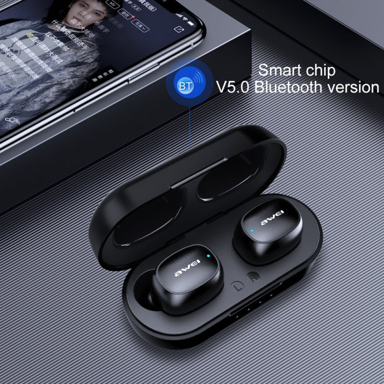 awei T13 TWS 블루투스 V5.0 진정한 무선 스포츠 헤드셋 충전 케이스 포함