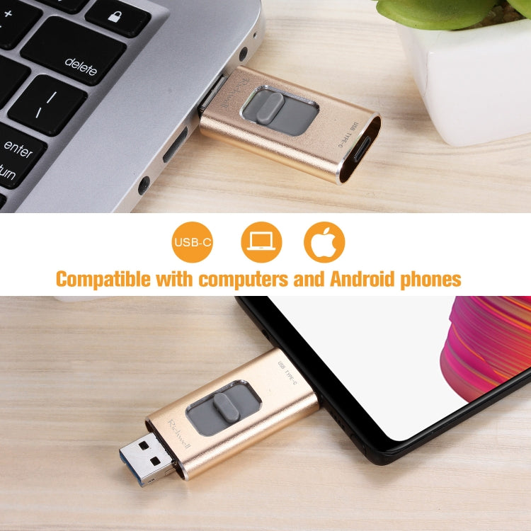 Richwell 3 in 1 16G Type-C + 8핀 + USB 3.0 메탈 푸시풀 플래시 디스크 OTG 기능 포함