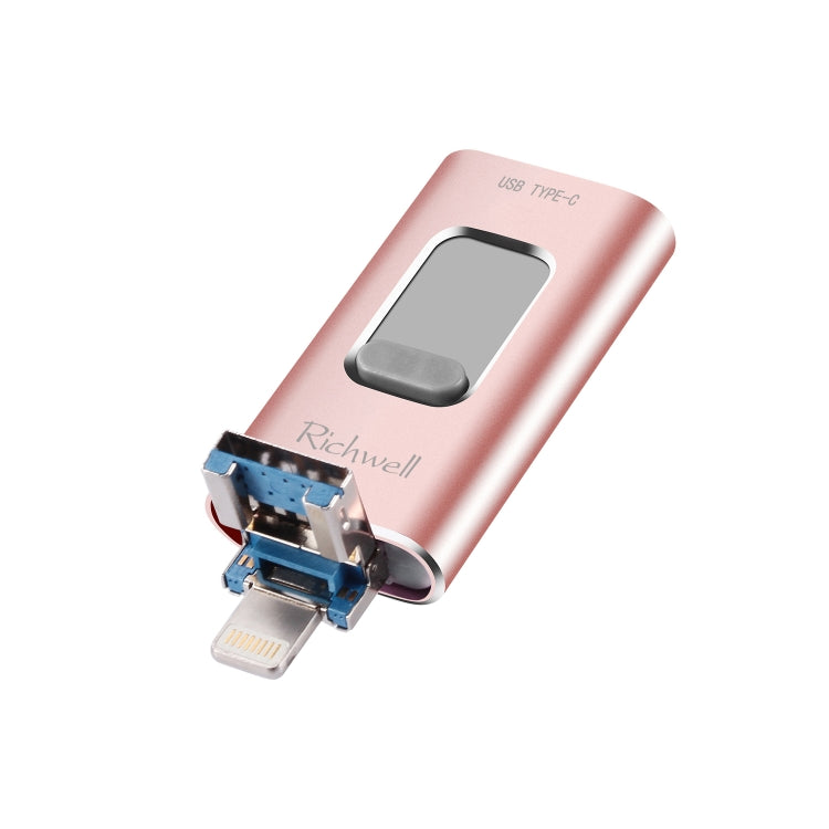 Richwell 3 in 1 16G Type-C + 8핀 + USB 3.0 메탈 푸시풀 플래시 디스크 OTG 기능 포함