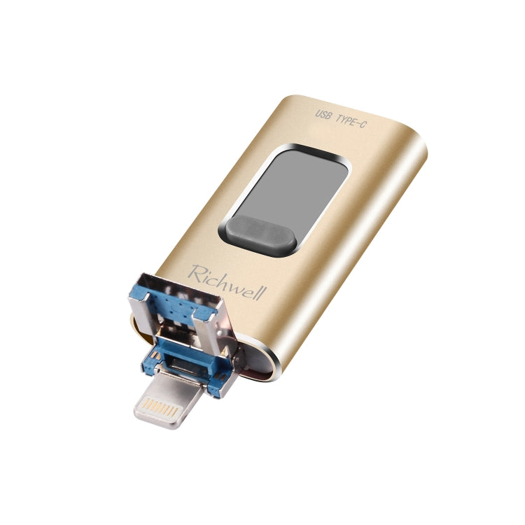 Richwell 3-in-1 64G Type-C + 8핀 + USB 3.0 메탈 푸시풀 플래시 디스크 OTG 기능 포함