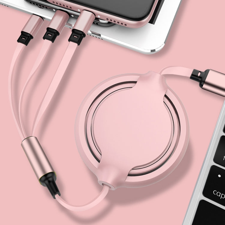 3.5A 액체 실리콘 3 in 1 USB to USB-C / Type-C + 8핀 + 마이크로 USB 자동 줄감기 데이터 동기화 충전 케이블