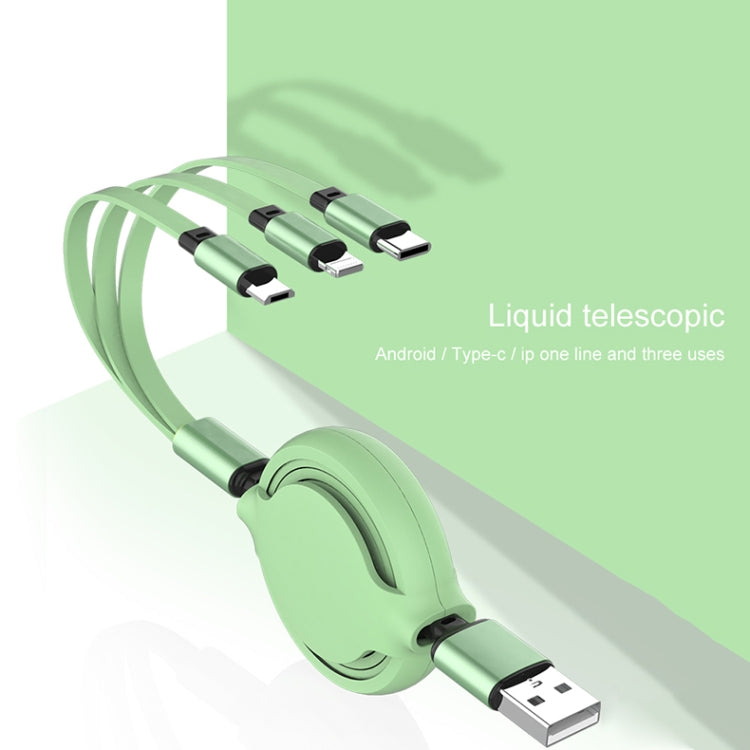 3.5A 액체 실리콘 3 in 1 USB to USB-C / Type-C + 8핀 + 마이크로 USB 자동 줄감기 데이터 동기화 충전 케이블