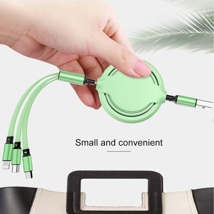3.5A 액체 실리콘 3 in 1 USB to USB-C / Type-C + 8핀 + 마이크로 USB 자동 줄감기 데이터 동기화 충전 케이블
