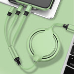 3.5A 액체 실리콘 3 in 1 USB to USB-C / Type-C + 8핀 + 마이크로 USB 자동 줄감기 데이터 동기화 충전 케이블