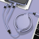 3.5A 액체 실리콘 3 in 1 USB to USB-C / Type-C + 8핀 + 마이크로 USB 자동 줄감기 데이터 동기화 충전 케이블