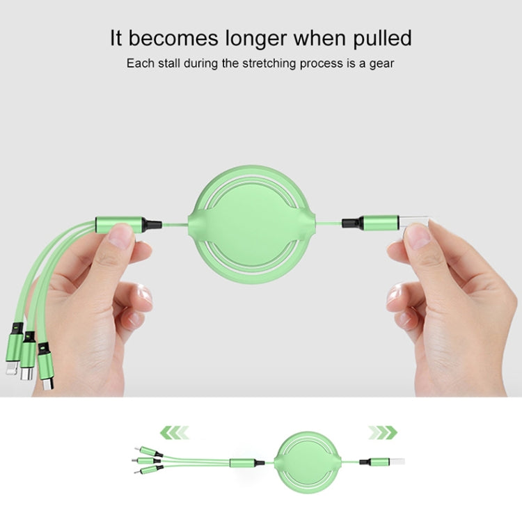 3.5A 액체 실리콘 3 in 1 USB to USB-C / Type-C + 8핀 + 마이크로 USB 자동 줄감기 데이터 동기화 충전 케이블