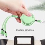 3.5A 액체 실리콘 3 in 1 USB to USB-C / Type-C + 8핀 + 마이크로 USB 자동 줄감기 데이터 동기화 충전 케이블