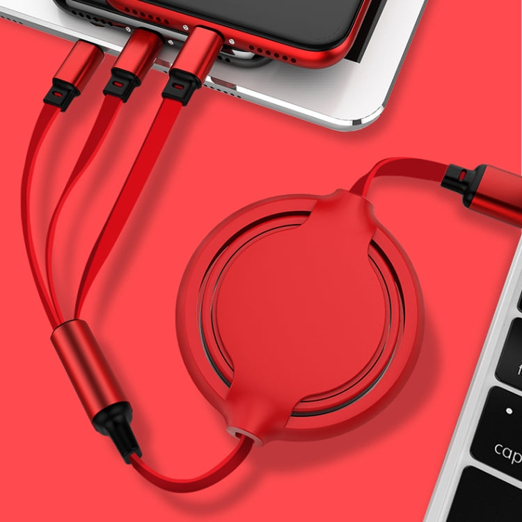 3.5A 액체 실리콘 3 in 1 USB to USB-C / Type-C + 8핀 + 마이크로 USB 자동 줄감기 데이터 동기화 충전 케이블