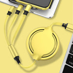3.5A 액체 실리콘 3 in 1 USB to USB-C / Type-C + 8핀 + 마이크로 USB 자동 줄감기 데이터 동기화 충전 케이블