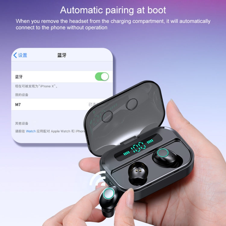 M7 TWS V5.0 양쪽 무선 스테레오 블루투스 헤드셋 충전 케이스 및 디지털 디스플레이 포함