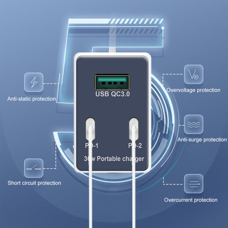 WLX-X3 36W 90도 접이식 핀 휴대용 다기능 USB 충전기, 미국 플러그