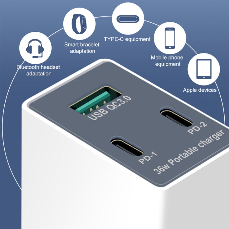 WLX-X3 36W 90도 접이식 핀 휴대용 다기능 USB 충전기, 미국 플러그