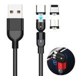 1m 2A 출력 3-in-1 USB to 8핀 + USB-C / 타입-C + 마이크로 USB 나일론 꼬임 회전 자석 충전 케이블, 1m 3-in-1