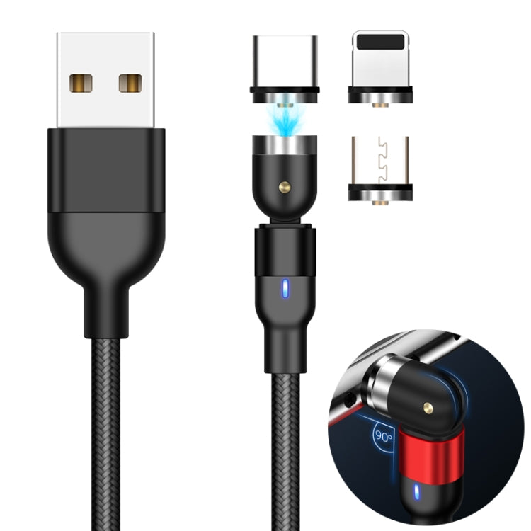1m 2A 출력 3-in-1 USB to 8핀 + USB-C / 타입-C + 마이크로 USB 나일론 꼬임 회전 자석 충전 케이블, 1m 3-in-1