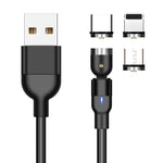 1m 2A 출력 3-in-1 USB to 8핀 + USB-C / 타입-C + 마이크로 USB 나일론 꼬임 회전 자석 충전 케이블, 1m 3-in-1