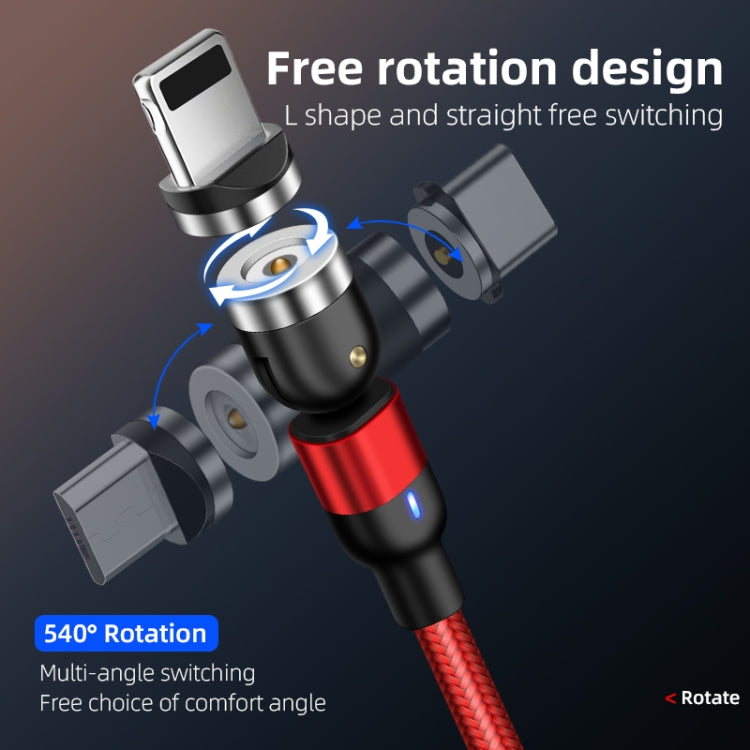 1m 2A 출력 3-in-1 USB to 8핀 + USB-C / 타입-C + 마이크로 USB 나일론 꼬임 회전 자석 충전 케이블, 1m 3-in-1
