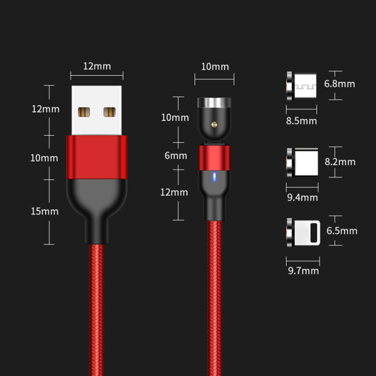 1m 2A 출력 3-in-1 USB to 8핀 + USB-C / 타입-C + 마이크로 USB 나일론 꼬임 회전 자석 충전 케이블, 1m 3-in-1
