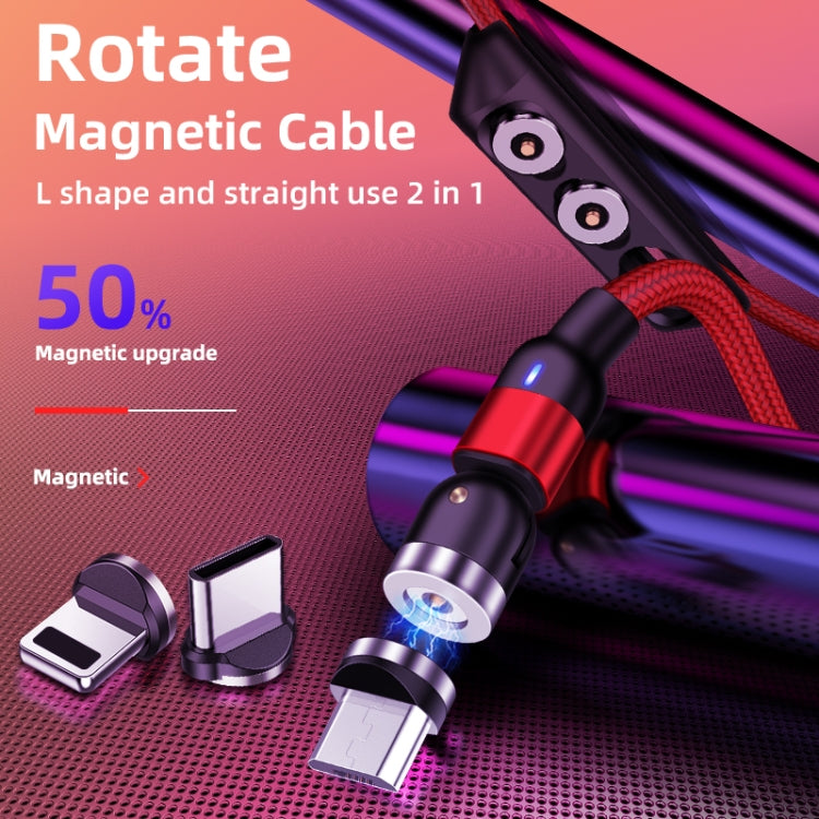 1m 2A 출력 3-in-1 USB to 8핀 + USB-C / 타입-C + 마이크로 USB 나일론 꼬임 회전 자석 충전 케이블, 1m 3-in-1