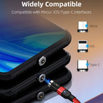 1m 2A 출력 3-in-1 USB to 8핀 + USB-C / 타입-C + 마이크로 USB 나일론 꼬임 회전 자석 충전 케이블, 1m 3-in-1
