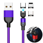 1m 2A 출력 3-in-1 USB to 8핀 + USB-C / 타입-C + 마이크로 USB 나일론 꼬임 회전 자석 충전 케이블, 1m 3-in-1