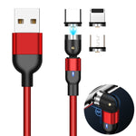 1m 2A 출력 3-in-1 USB to 8핀 + USB-C / 타입-C + 마이크로 USB 나일론 꼬임 회전 자석 충전 케이블, 1m 3-in-1