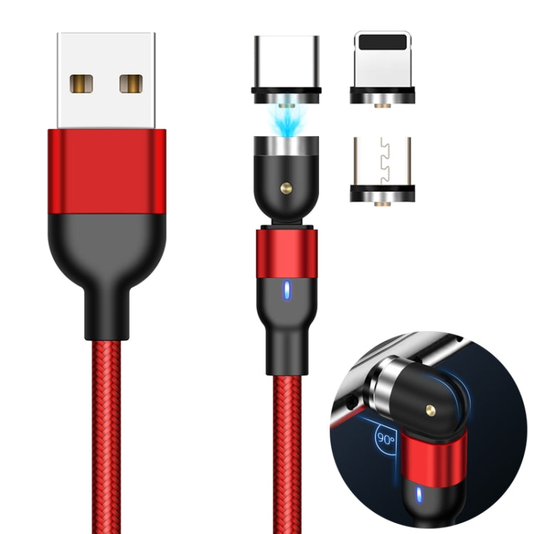 1m 2A 출력 3-in-1 USB to 8핀 + USB-C / 타입-C + 마이크로 USB 나일론 꼬임 회전 자석 충전 케이블, 1m 3-in-1