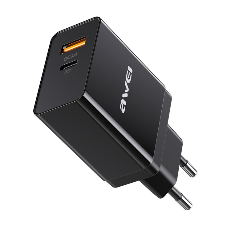 awei C-980 18W PD USB-C / 타입-C + QC 3.0 USB 인터페이스 고속 충전 여행용 충전기, EU 플러그