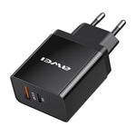 awei C-980 18W PD USB-C / 타입-C + QC 3.0 USB 인터페이스 고속 충전 여행용 충전기, EU 플러그