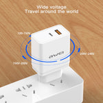 awei C-980 18W PD USB-C / 타입-C + QC 3.0 USB 인터페이스 고속 충전 여행용 충전기, EU 플러그