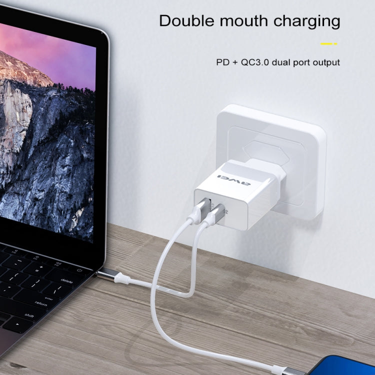 awei C-980 18W PD USB-C / 타입-C + QC 3.0 USB 인터페이스 고속 충전 여행용 충전기, EU 플러그