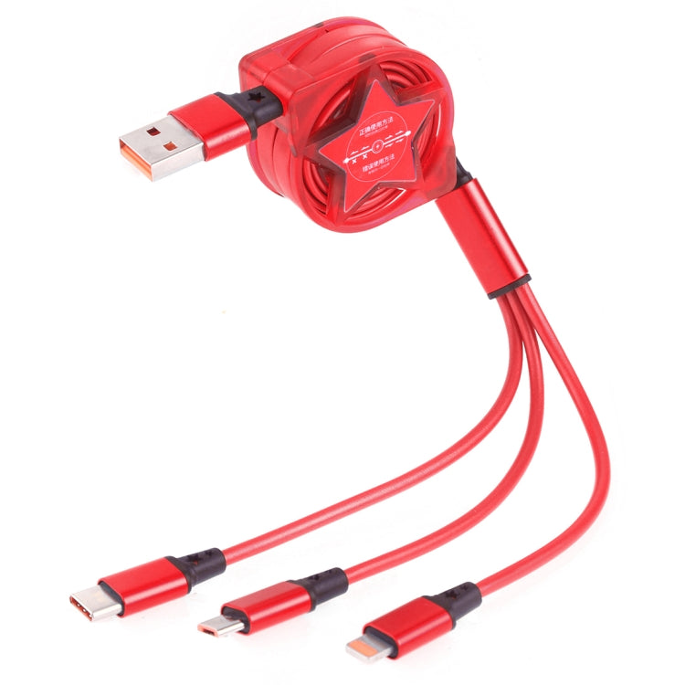 1.2m 3 in 1 USB to USB-C / 타입-C + 8핀 + 마이크로 USB 리트랙터블 데이터 동기화 충전 케이블