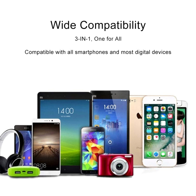 1.2m 3 in 1 USB to USB-C / 타입-C + 8핀 + 마이크로 USB 리트랙터블 데이터 동기화 충전 케이블