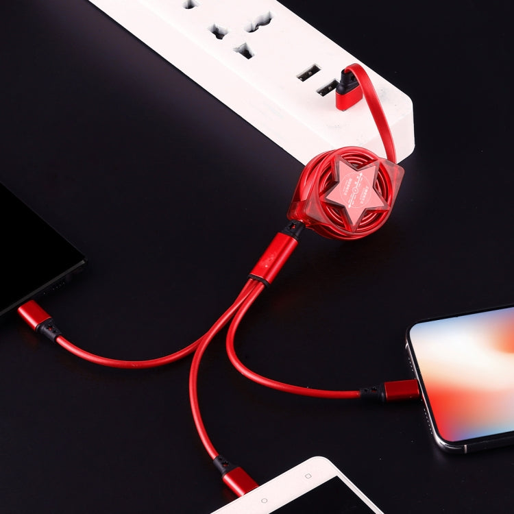 1.2m 3 in 1 USB to USB-C / 타입-C + 8핀 + 마이크로 USB 리트랙터블 데이터 동기화 충전 케이블