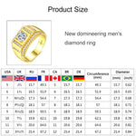 패션 신상 골드 도금 + AAA 지르콘 박힌 라인스톤 남성 다이아몬드 반지, 사이즈: 9, 직경: 18.9mm, 둘레: 59.5mm, 직경: 18.9mm