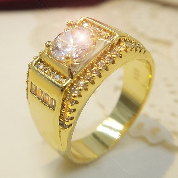 패션 신상 골드 도금 + AAA 지르콘 박힌 라인스톤 남성 다이아몬드 반지, 사이즈: 10, 직경: 19.8mm, 둘레: 62.1mm, 직경: 19.8mm