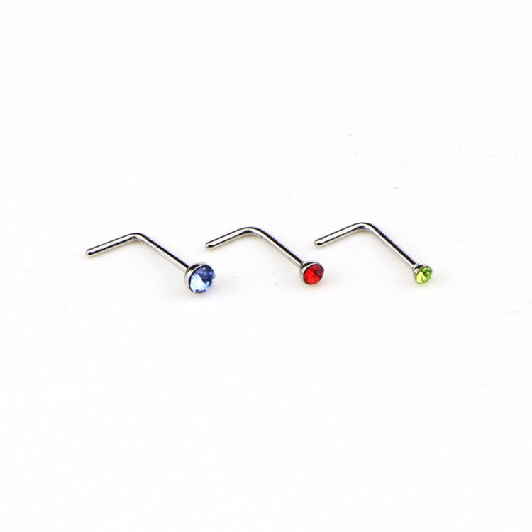 60개 혼합 색상 다이아몬드 모양 스테인리스 스틸 코 피어싱 반지 L자형, 핀 길이: 7mm, 핀 직경: 0.6mm (색상), 색상 (60개), 흰색 (60개)