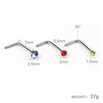 60개 혼합 색상 다이아몬드 모양 스테인리스 스틸 코 피어싱 반지 L자형, 핀 길이: 7mm, 핀 직경: 0.6mm (색상), 색상 (60개), 흰색 (60개)