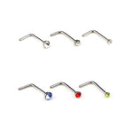 60개 혼합 색상 다이아몬드 모양 스테인리스 스틸 코 피어싱 반지 L자형, 핀 길이: 7mm, 핀 직경: 0.6mm (색상), 색상 (60개), 흰색 (60개)
