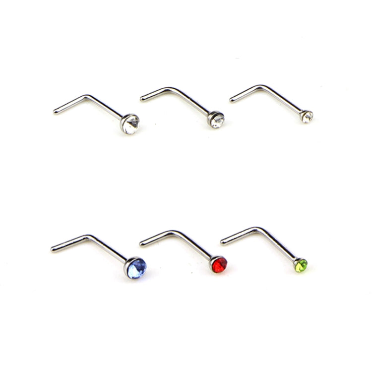 60개 혼합 색상 다이아몬드 모양 스테인리스 스틸 코 피어싱 반지 L자형, 핀 길이: 7mm, 핀 직경: 0.6mm (색상), 색상 (60개), 흰색 (60개)