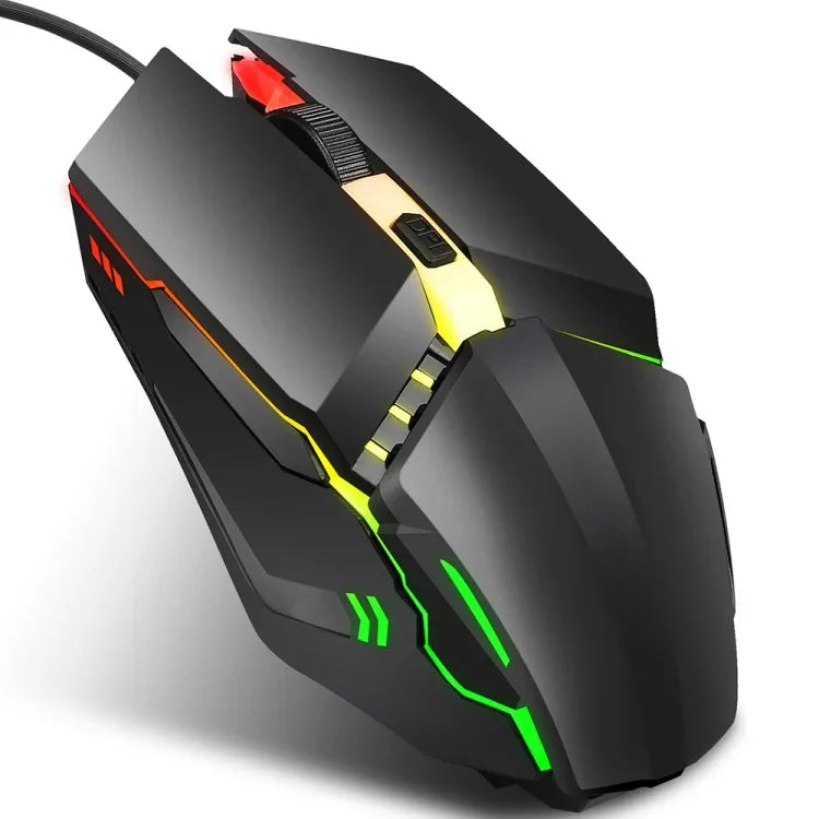 HXSJ S200 USB2.0 1600dpi 조절 가능 4키 컬러풀 발광 유선 게이밍 마우스, 길이: 1.5m